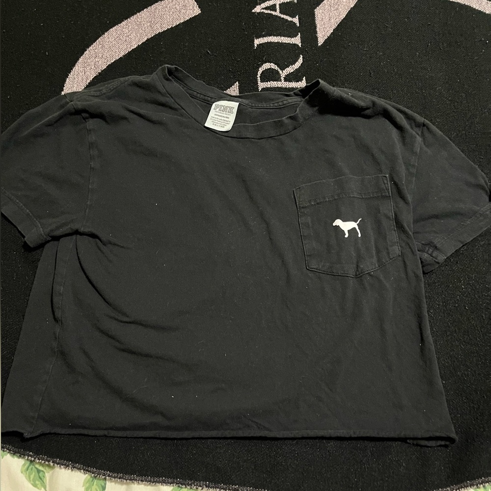 Black Victoria’s Secret PINK crop top with dog logo and pocket